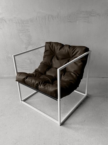 Изображение товара Кресло мягкое удобное для отдыха, уличное, на балкон, веранду, в стиле лофт, минимализм, Лофтовик + коричневый кожзам