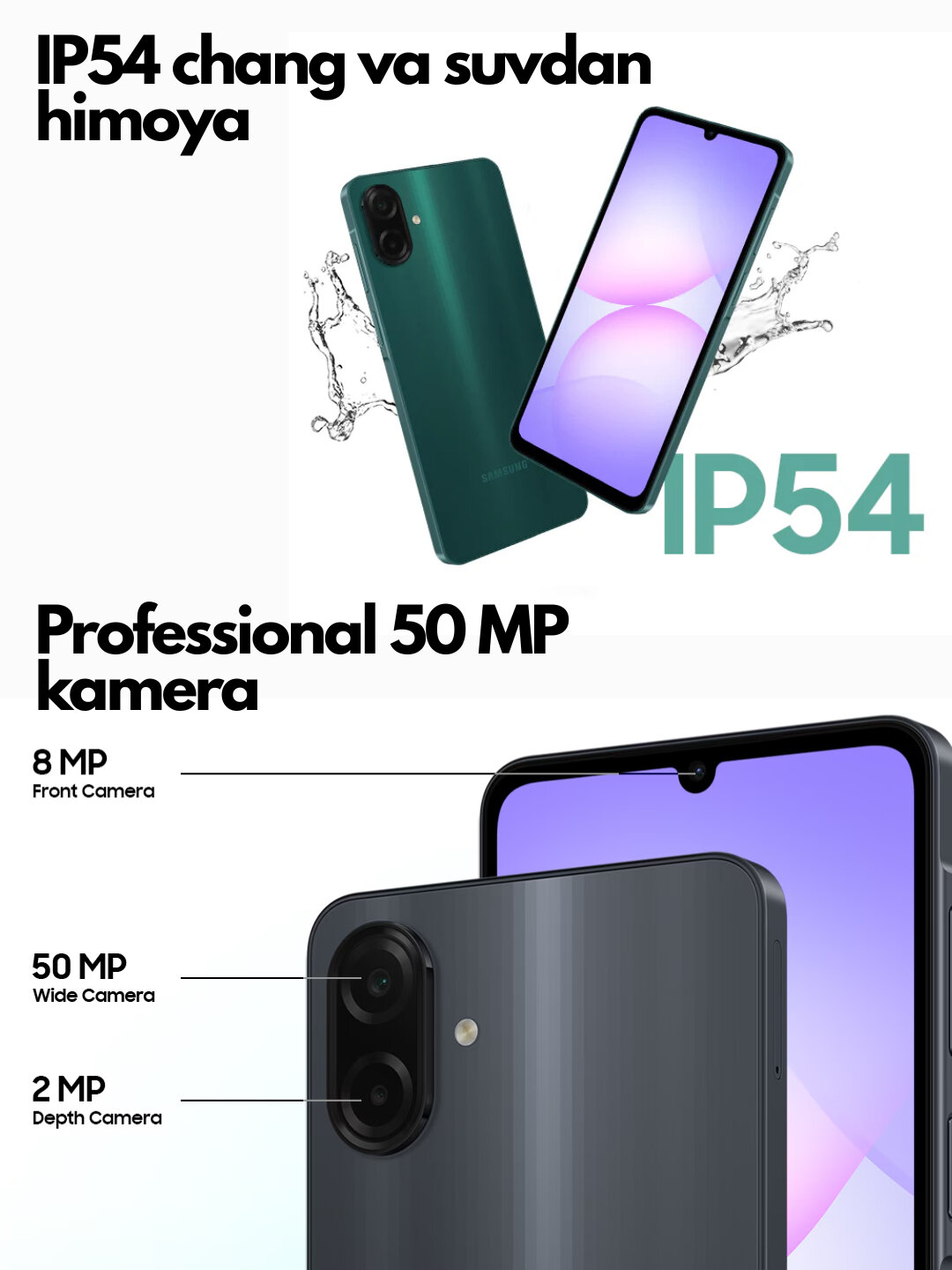 Смартфон Samsung Galaxy A07, 50 МП, PLS-дисплей, 5000 мА·ч, microSD до 1 ТБ, гарантия 1 год - Черный, 4/128 ГБ — фото 1