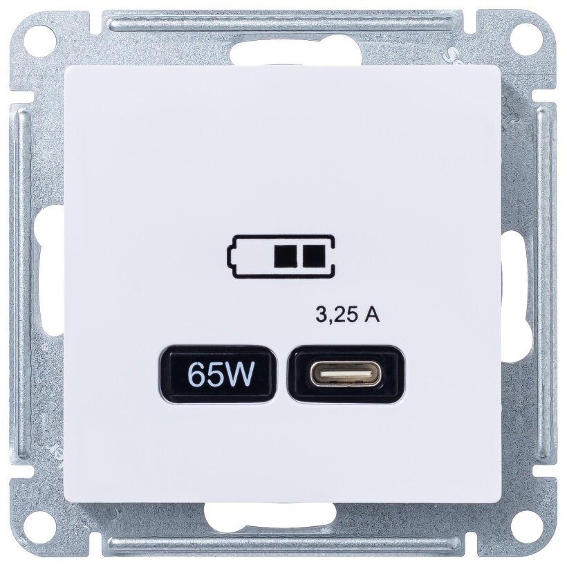 ATLASDESIGN USB розетка тип-C 65W высокоскор.заряд. QC, PD, механизм, белый () SCHNEIDER ELECTRIC ATN000127 (1 шт.)