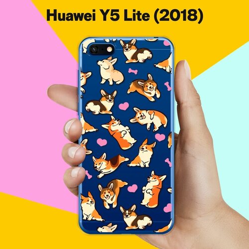Силиконовый чехол Корги узором на Huawei Y5 Lite (2018) силиконовый чехол корги лежит на huawei y5 lite 2018