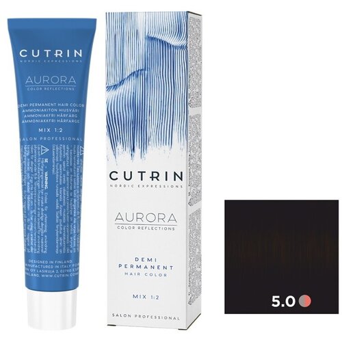 Cutrin AURORA Demi Безаммиачный краситель для волос, 5.0 светло-коричневый, 60 мл cutrin aurora demi безаммиачный краситель для волос 6 56 бессонная ночь 60 мл
