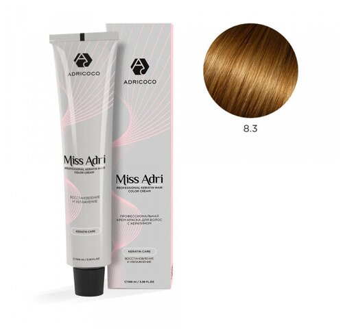 ADRICOCO Miss Adri крем-краска для волос с кератином, 8.3 светлый блонд золотистый