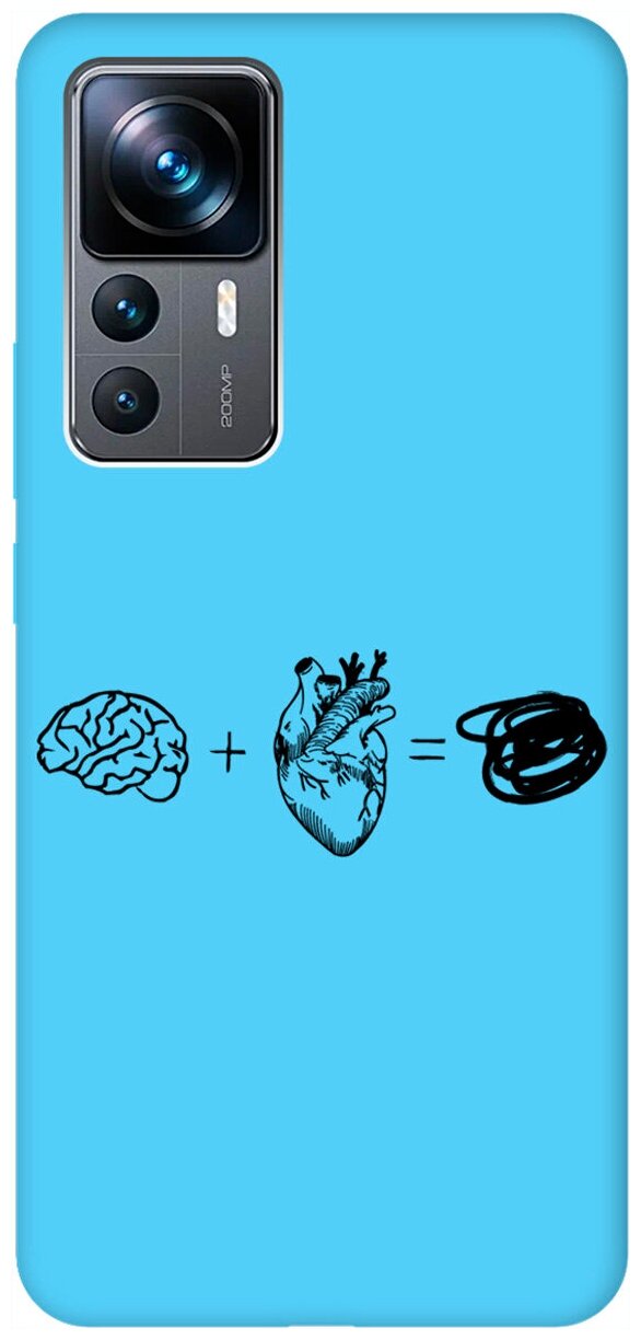 Силиконовый чехол на Xiaomi 12T, 12T Pro, Сяоми 12Т, 12Т Про Silky Touch Premium с принтом "Brain Plus Heart" голубой