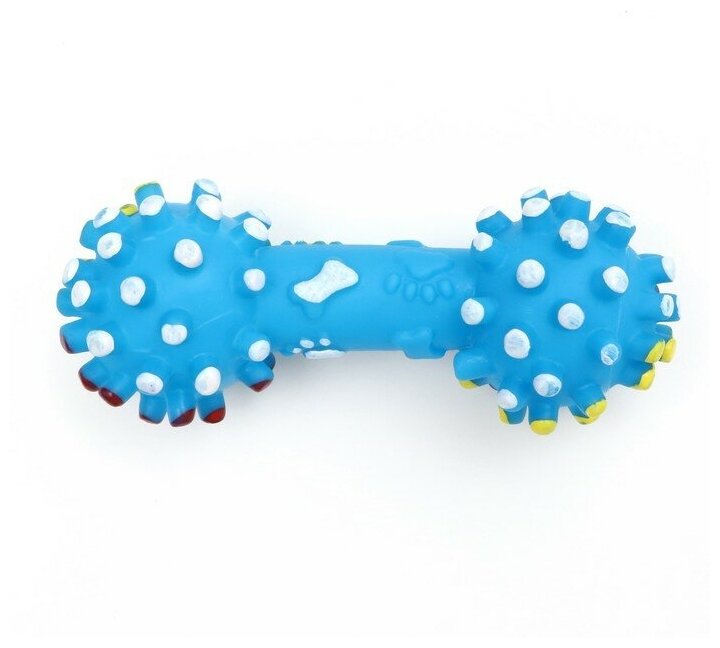 Пижон Игрушка пищащая увеличенная "Гантель с лапками" для собак, 16,5 x 6 см, синяя - фотография № 5
