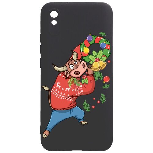 фото Силиконовый чехол-накладка silky touch 3d для xiaomi redmi 9a с принтом "bull & wreath" черный gosso