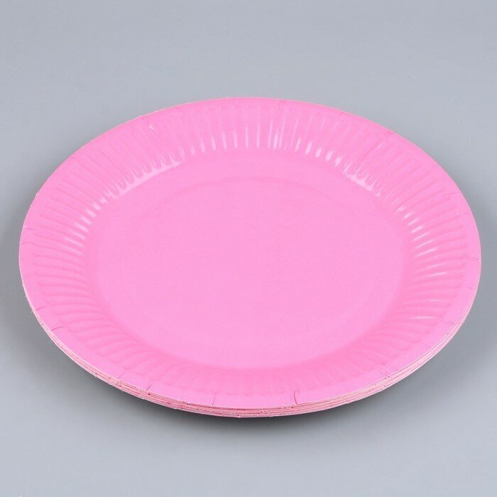 Тарелка бумажная однотонная, цвет розовый 18 см, набор 10 штук - фотография № 2