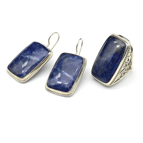 Комплект бижутерии Радуга Камня: кольцо, серьги, опал, размер кольца 18, синий