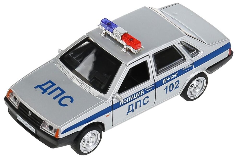 Машинка технопарк LADA-21099 Спутник Полиция (21099-12SLPOL) 1:1400, 12 см, серебристый
