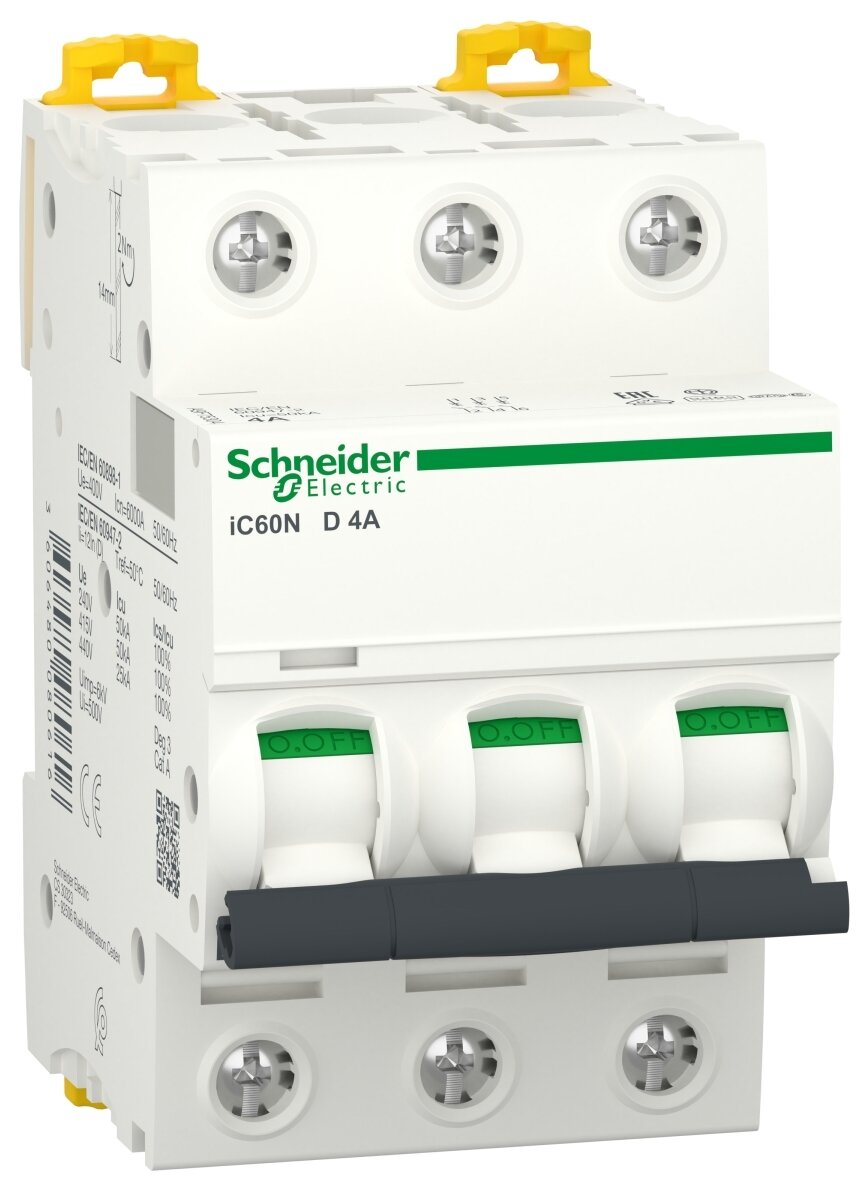 Автоматический выключатель Schneider Electric Acti9 3P 4А (D) 50кА, A9F75304