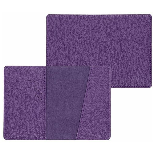Обложка для паспорта Intarsia TM AROЯA ® - отделения для пластиковых карт с отделкой тканью, плотная натуральная кожа, цвет темно- фиолетовый