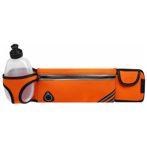 фото Сумка спортивная на пояс 45 см с бутылкой 300 мл, 2 кармана, оранжевая/поясная сумка для бега, фитнеса, спорта, велосипеда, прогулок onlitop