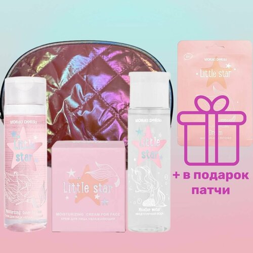 патчи для лица moriki doriki тканевые патчи little star dream moisturizing patches MORIKI DORIKI Набор Юная модница №5/Тоник и Крем для лица/Мицеллярная вода/косметичка и в подарок тканевые патчи