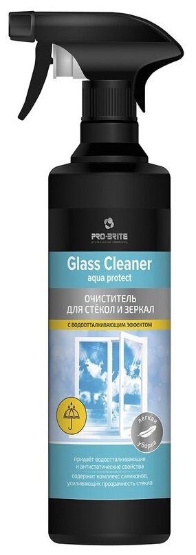 Средство для мытья стекол и зеркал Pro-Brite Glass cleaner aqua protect, флакон с распылителем, 500мл