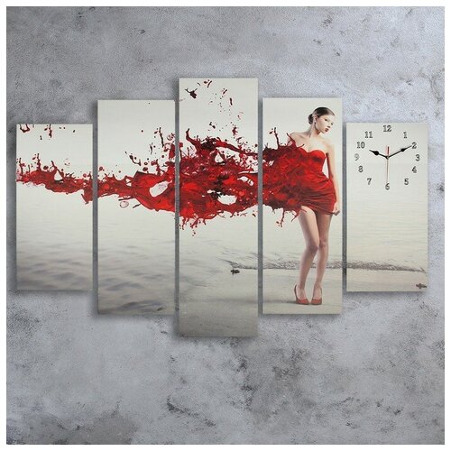 фото Часы настенные модульные «девушка в красном», 80 × 140 см сюжет