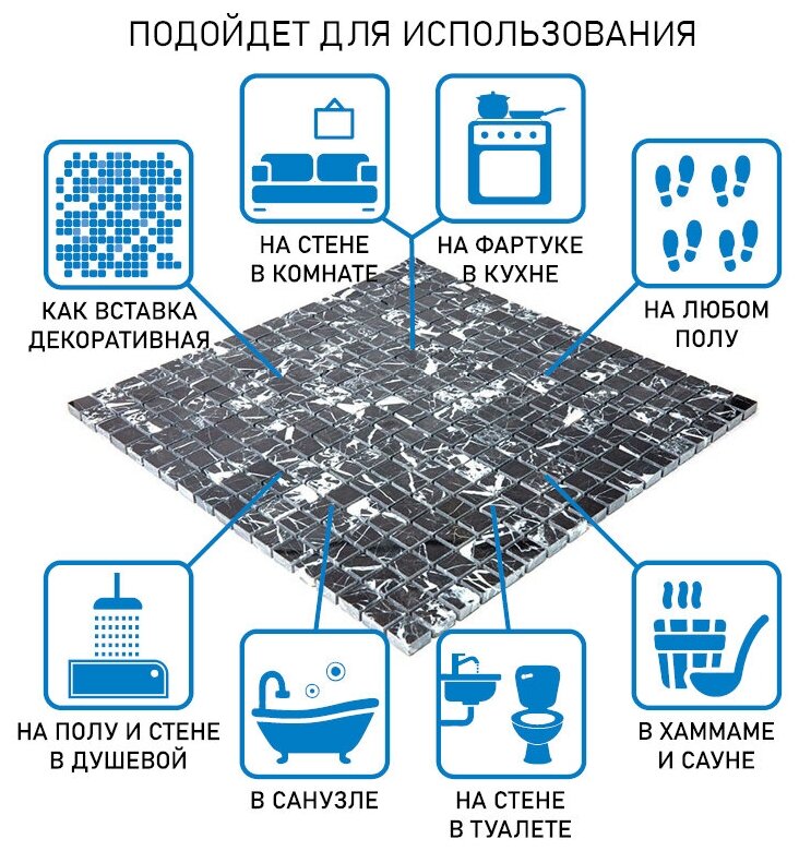 Мозаика из натурального черного мрамора Natural Mosaic 7M081-15P черный темный квадрат глянцевый - фотография № 8