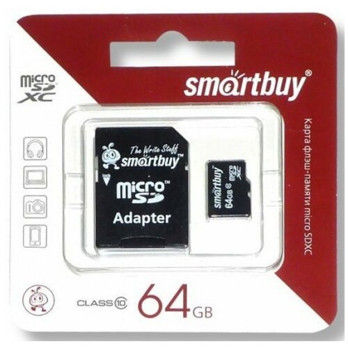 Карта памяти SmartBuy microSDHC (64 GB) 10 класс + адаптер SD