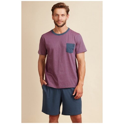 KEY mns 363 a22 пижама мужская с шортами 2XL фиолетовый
