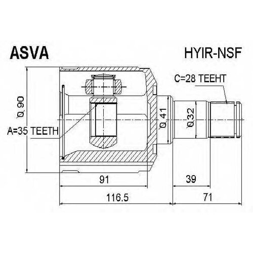 Шрус Hyundai/Kia Santa Fe 06- Внутр. Прав. 35x42x28 2,2 Crdi 5mt/4at 2wd/4wd ASVA арт. HYIRNSF