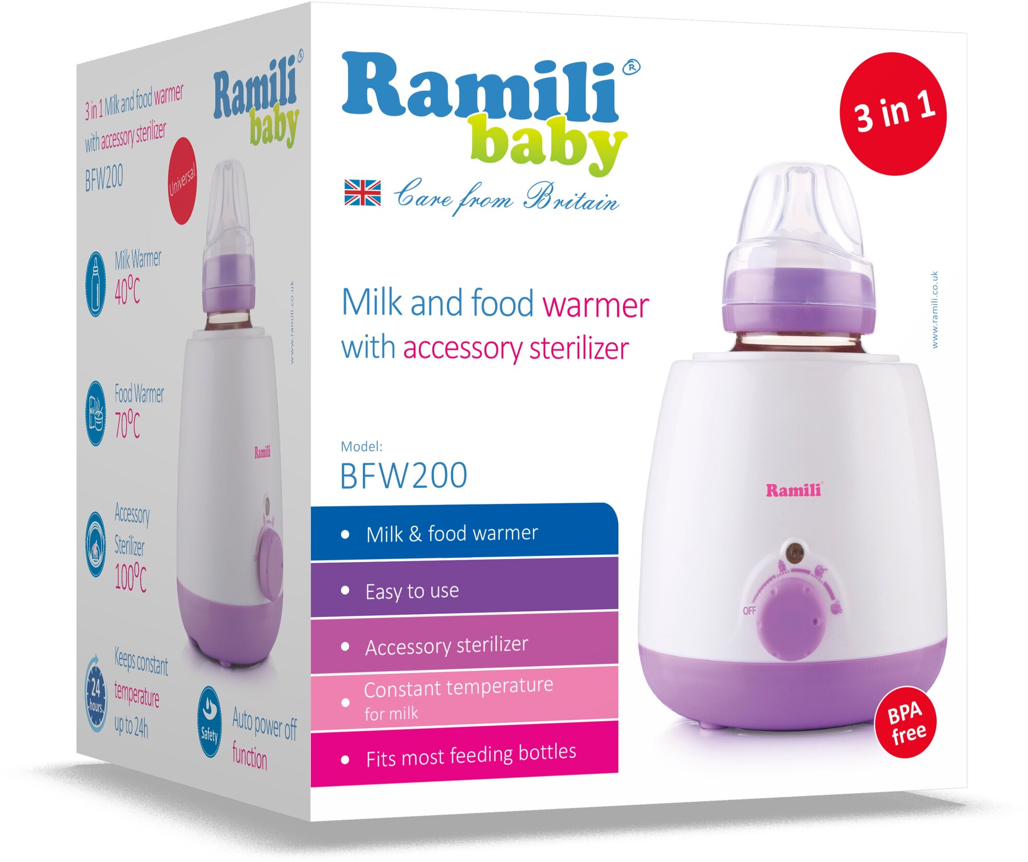 Подогреватель Ramili Baby универсальный 3 в 1 с функцией стерилизации BFW200 фиолетовый - фото №2