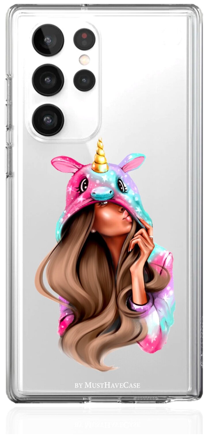 Прозрачный силиконовый чехол MustHaveCase для Samsung Galaxy S22 Ultra Unicorn Girl/ Единорог для Самсунг Галакси С22 Ультра