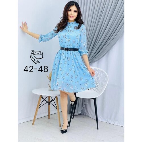 Платье голубое женское офисное вечернее повседневное в цветочек размер 42
