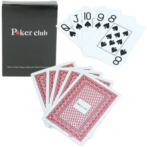 Карты игральные 100% пластик Poker club, красный 54 шт.