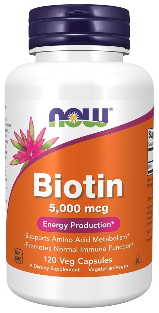 Капсулы NOW Biotin, 150 г, 200 мл, 5000 мкг, 120 шт.