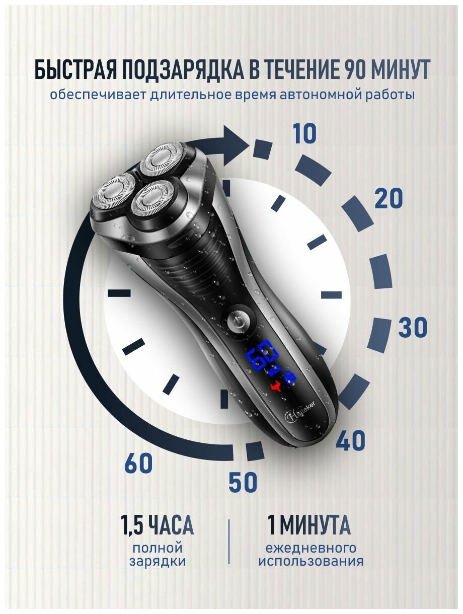 Электробритва водонепроницаемая GV-HOME Hatteket MS432с индикатором уровня заряда, триммер - фотография № 7