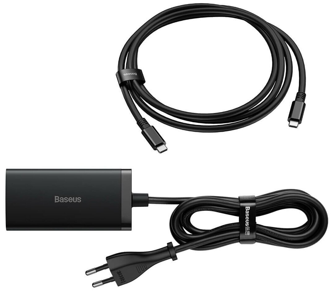 Адаптер Baseus GaN5 Pro 2 в 1 Desktop Fast Charger 1U+2C (67W)+HDMI 4K@30Hz + Full Featured кабель Type-C to Type-C 100W(20V/5A) 1m, Черный