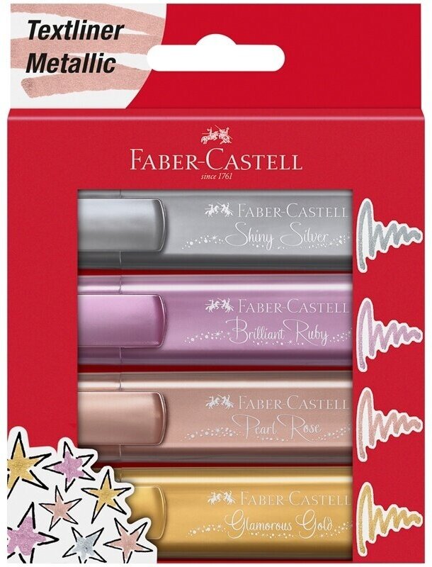 Набор текстовыделителей Faber-Castell "TL 46 Metallic", 4 цвета, 1-5 мм, блистер 154640