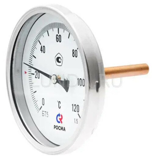 Термометр биметаллический с поверкой тип БТ-51.211. 0.+120°C, 100 мм, L=64мм, G1/2" (сзади), кл.1,5, Росма 00000002545