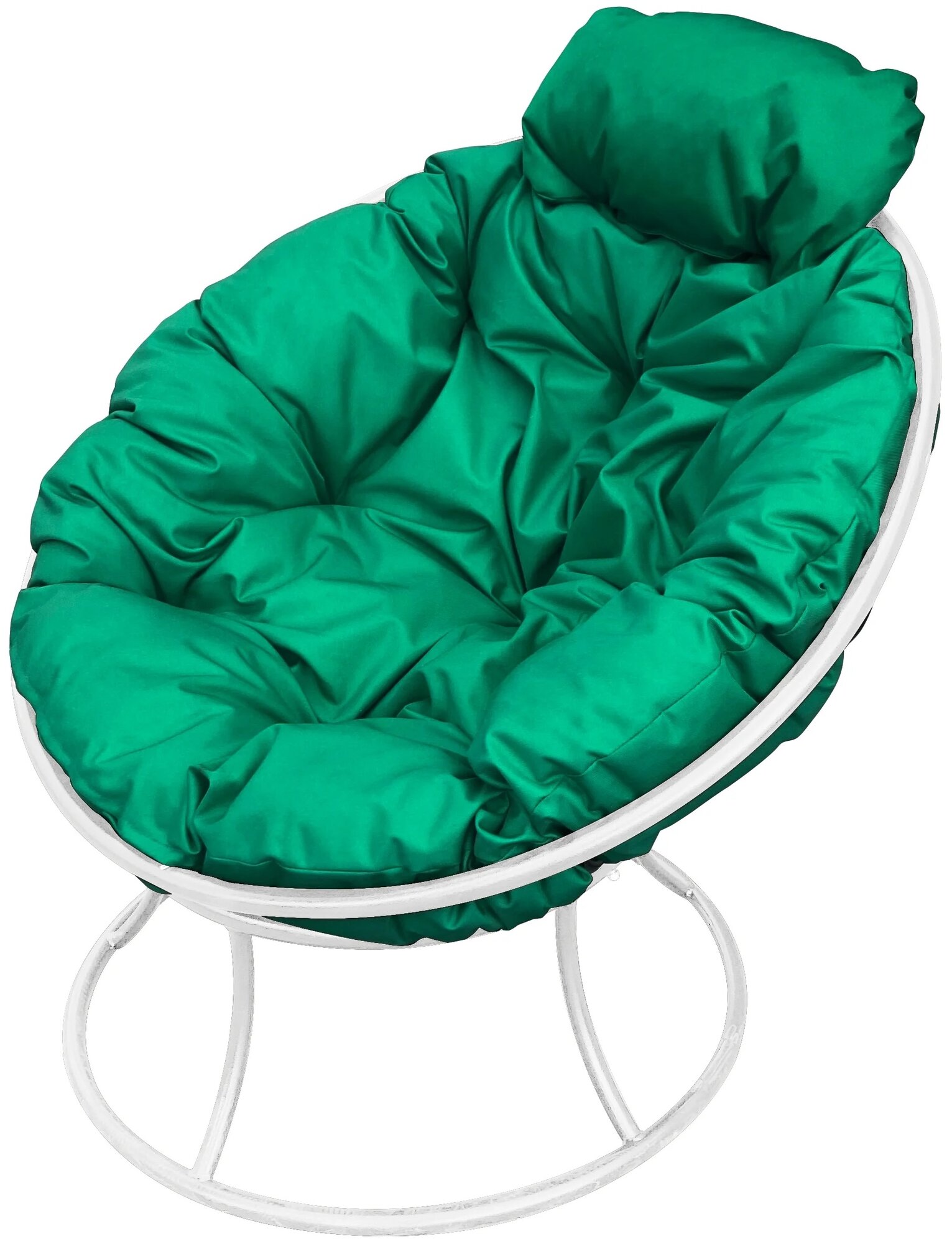 Кресло m-group папасан мини белое, зелёная подушка - фотография № 1