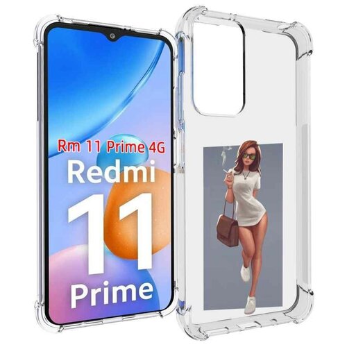 Чехол MyPads девушка-в-белой-футболке женский для Xiaomi Redmi 11 Prime 4G задняя-панель-накладка-бампер