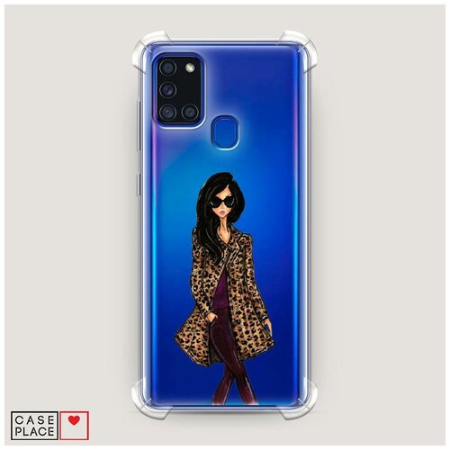 фото Чехол силиконовый противоударный samsung galaxy a21s девушка в леопардовой шубе case place