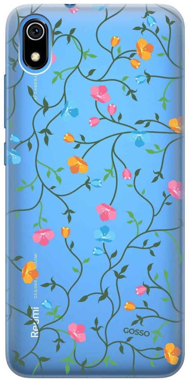 Ультратонкий силиконовый чехол-накладка Transparent для Xiaomi Redmi 7A с 3D принтом "Сurly Flowers"