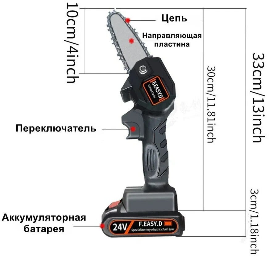 Мини электрическая цепная пила, портативная беспроводная обрезная пила 24V - фотография № 3