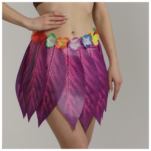 Гавайская юбка «Листики и цветочки» 36 см, цвет фиолетовый