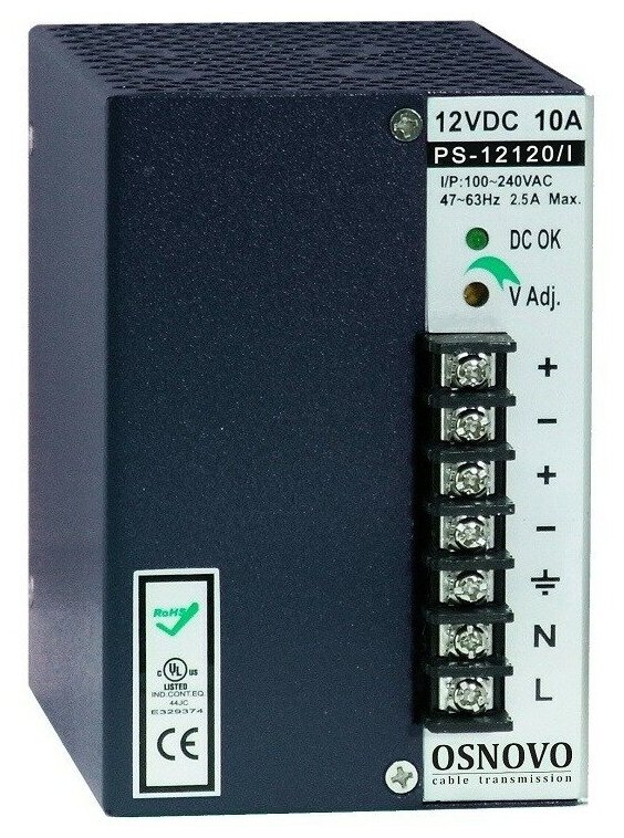 Промышленный блок питания. Dc12v, 10A (120w). Osnovo Ps-12120/i