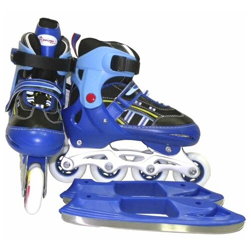 фото Коньки роликовые + ледовые раздвижные amigo sport ice combo m(36-39) blue