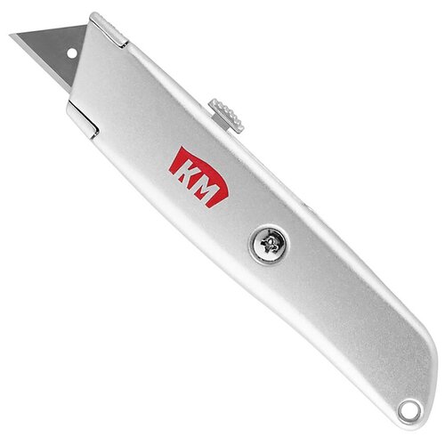 Нож строительный КМ 19 мм с трапециевидным выдвижным лезвием металлический корпус нож строительный olfa 20 мм с трапециевидным выдвижным лезвием стальной корпус