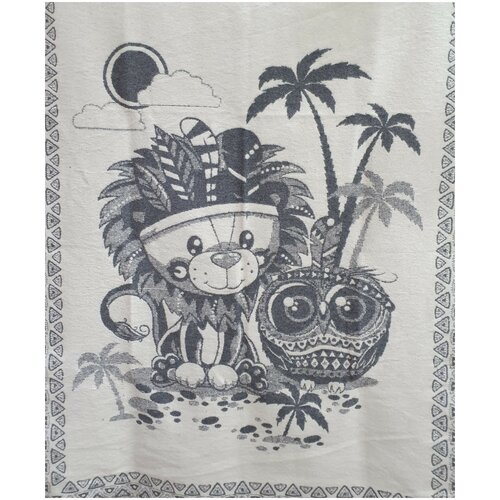 Одеяло 100% хлопок 100х120 Львенок с совой (серое), байковое детское, в кроватку