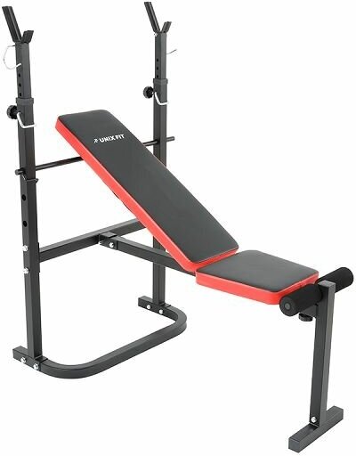 Скамья силовая со стойками UNIXFIT Bench 120 для дома, 120 x 68 x 110 - 122 см, регулировка стоек по высоте, вес 14.7 кг