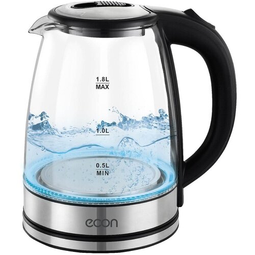 Чайник электрический Econ ECO-1836KE стекло 18 л 1500 Вт чёрно-серебристый 257300₽