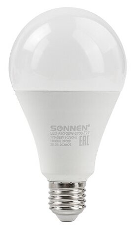 Лампа светодиодная SONNEN 454921, E27, A80, 20 Вт, 2700 К