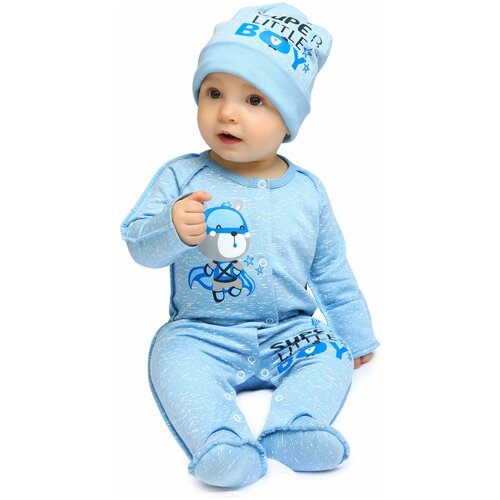 фото Комбинезон нательный для малыша babyglory "супергерои" швы наружу (футер с начесом) голубой 20-62