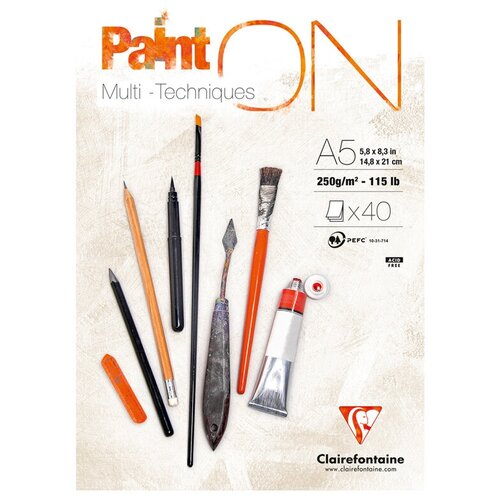 Альбом для смешанных техник А5, 40л Clairefontaine Paint'ON (250 г/кв. м, мелкозерн, на склейке) (96538C), 4шт. 100 шт бумага для выпечки воздушная фритюрница перфорированная целлюлозная бумага s пароварка для духовки антипригарная квадратная корзи