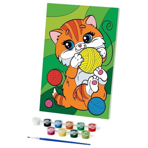 Картина по номерам «Котик с клубочками» 20х30 см