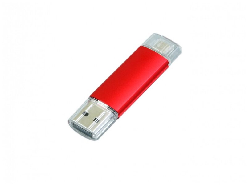 Металлическая флешка OTG для нанесения логотипа (64 Гб / GB USB 2.0/microUSB Красный/Red OTG 001 для андроида доступна оптом и в розницу)