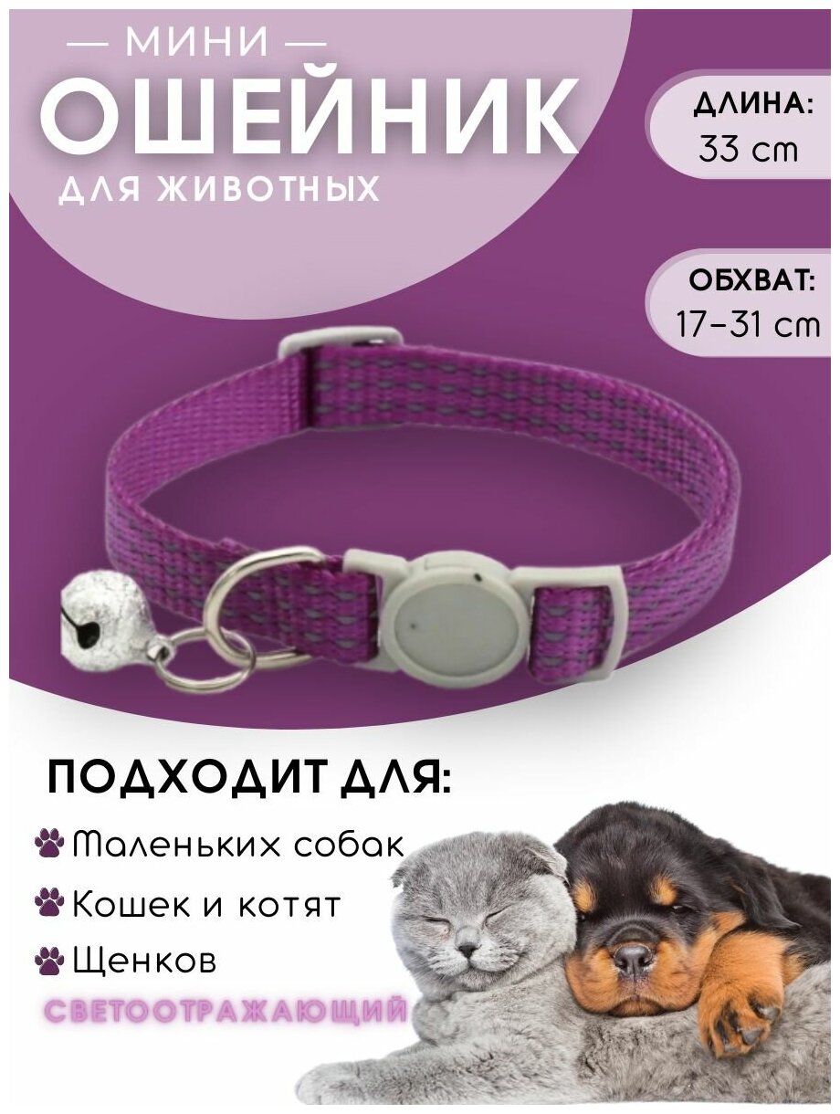 Ошейник с колокольчиком со светоотражающей нитью для собак и для кошек - фотография № 1