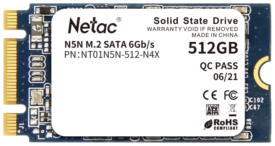 Накопитель SSD M.2 2242 Netac NT01N5N-512-N4X N5N 512GB SATA 6Gb/s 3D NAND MLC 540/490MB/s 280TBW Retail